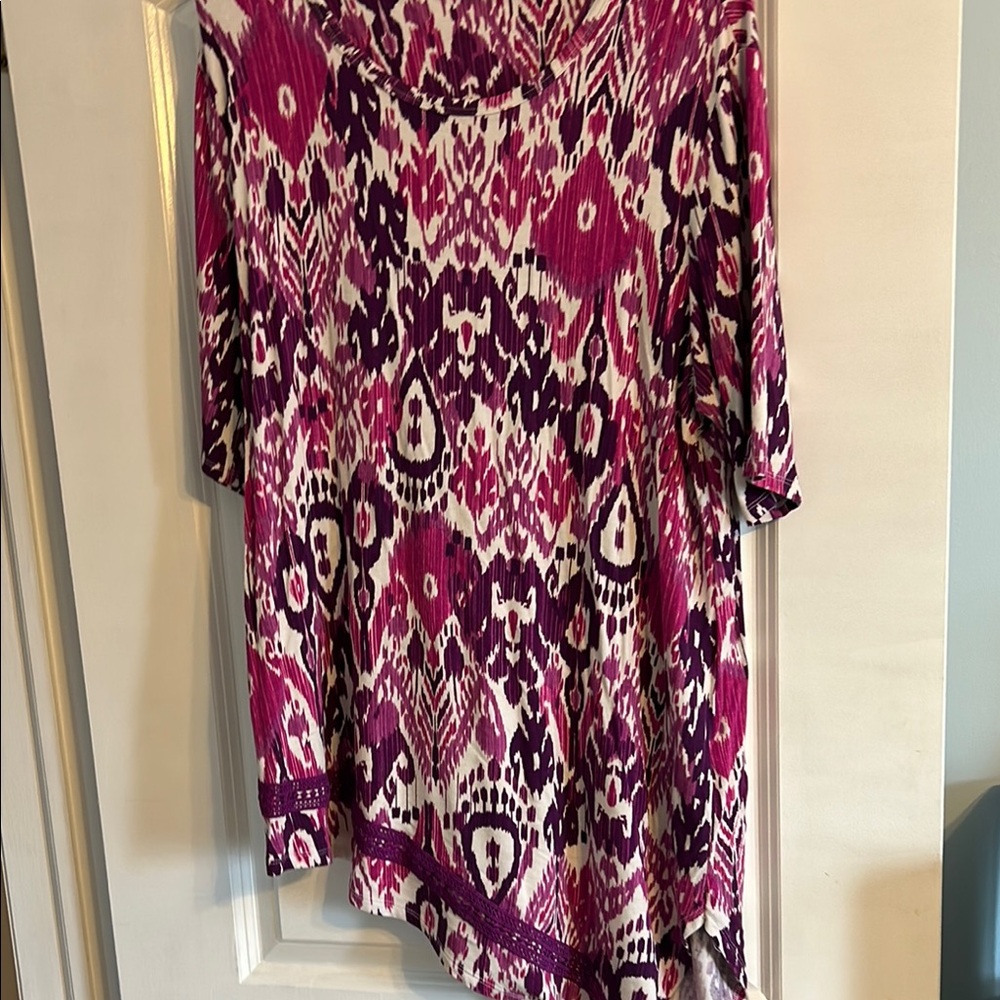 Chico's Pink Asymmetrical Tunic with 3/4 Sleeves